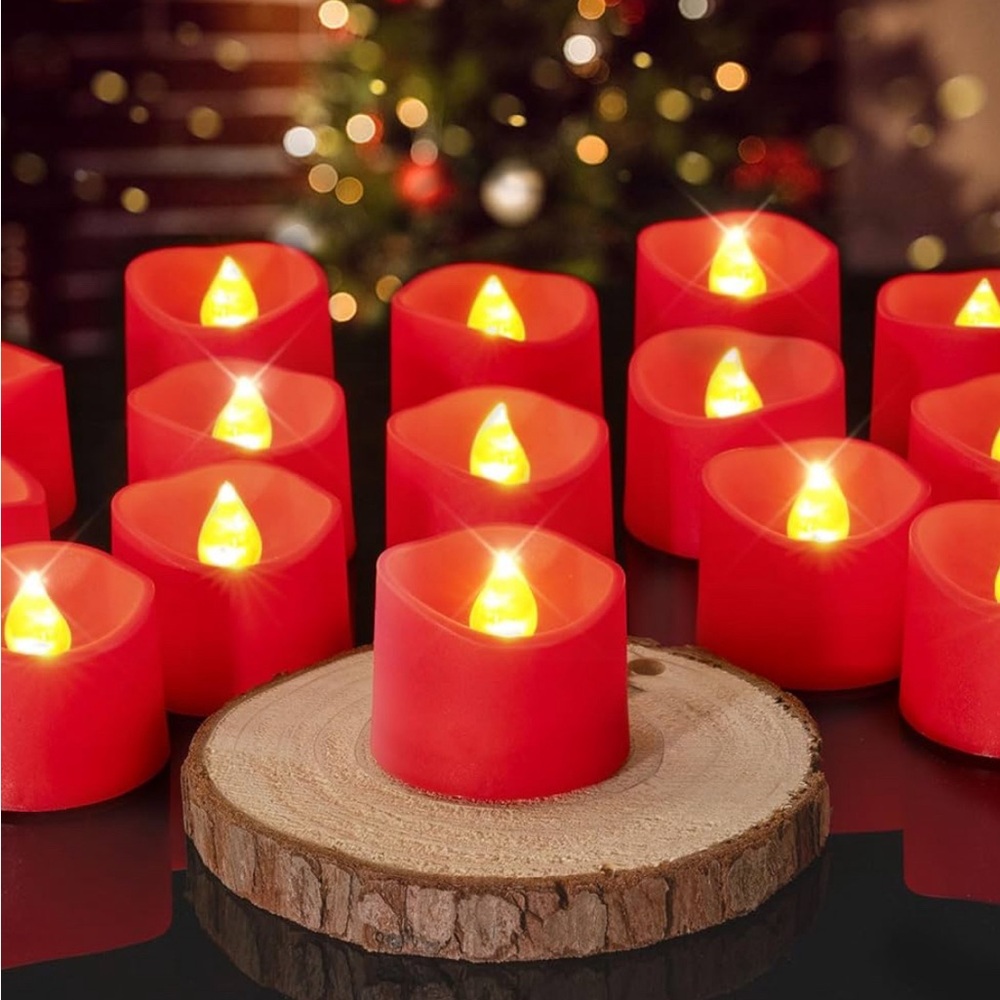 Homemory Red Tea Lights Candles Battery Operated Flickering Flameless 24-Pack